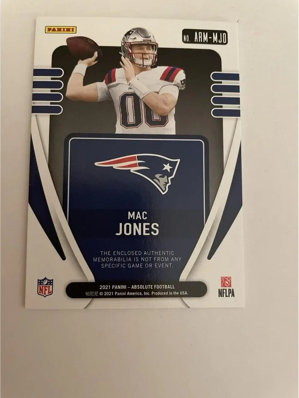 2021 Absolute Football Mac Jones Rookie Materials Patch #ARM-MJO Football Card